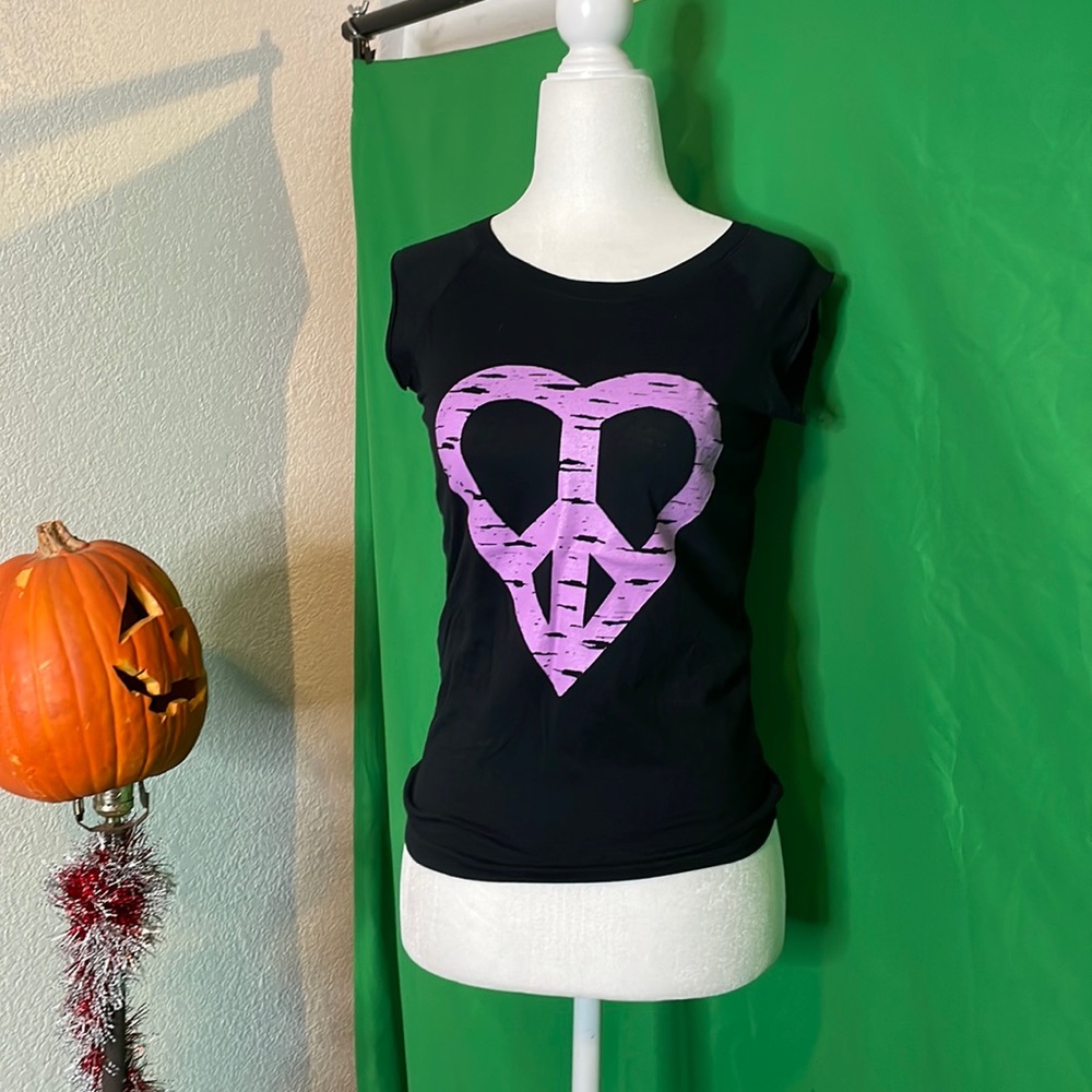 Black designer sample shirt alternative apparel pink heart muscle top